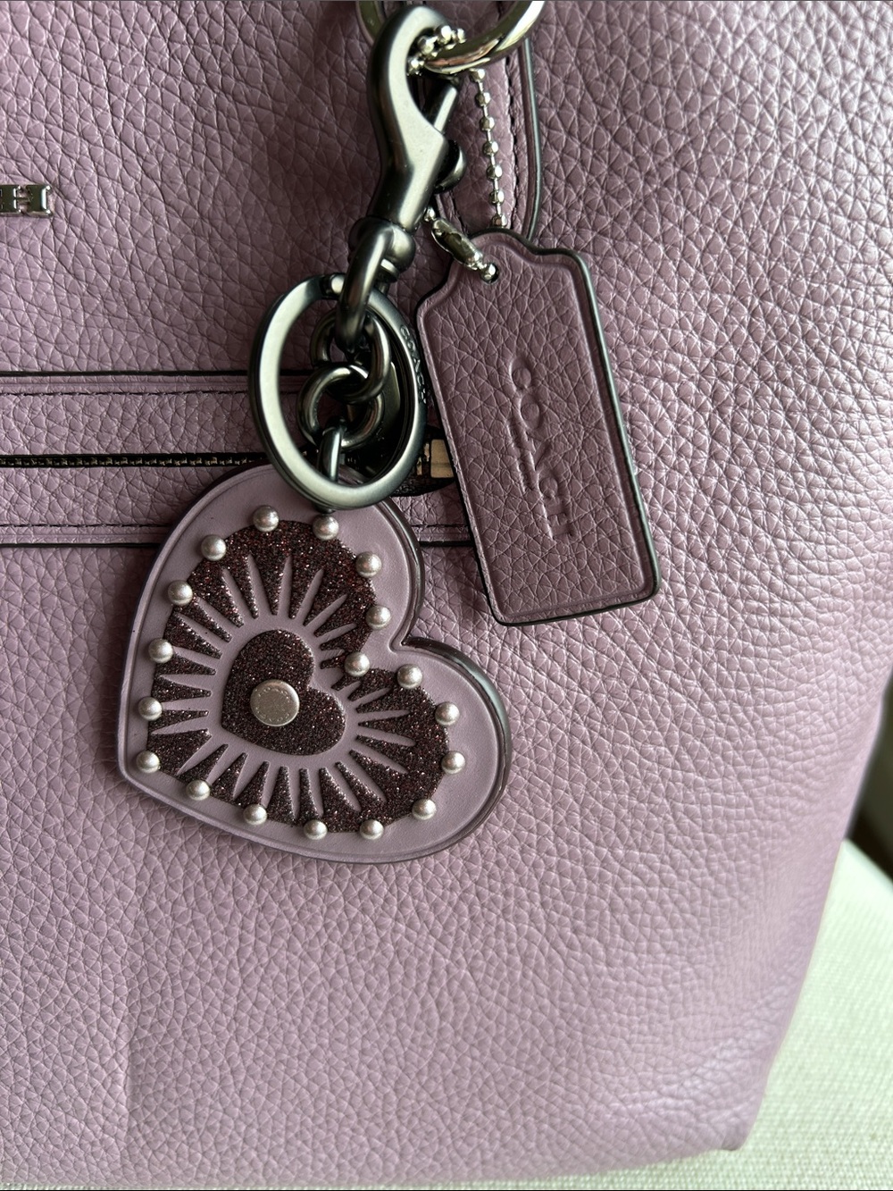 Coach Lilac Pebbled Leather Tote with Heart Charm - Picture 6 of 6